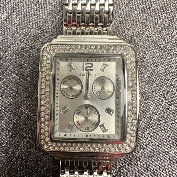 Express Women’s Silver-Tone Square Dial Watch with Crystal Accents - Picture 3 of 6